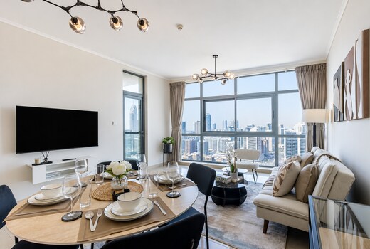 ELIVAAS Curated Chic High-Floor 1BR in The Greens | Skyline Views