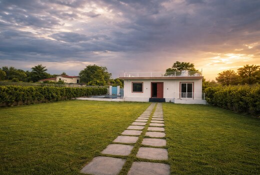 luxurious farmhouse 3bhk with big pool and garden