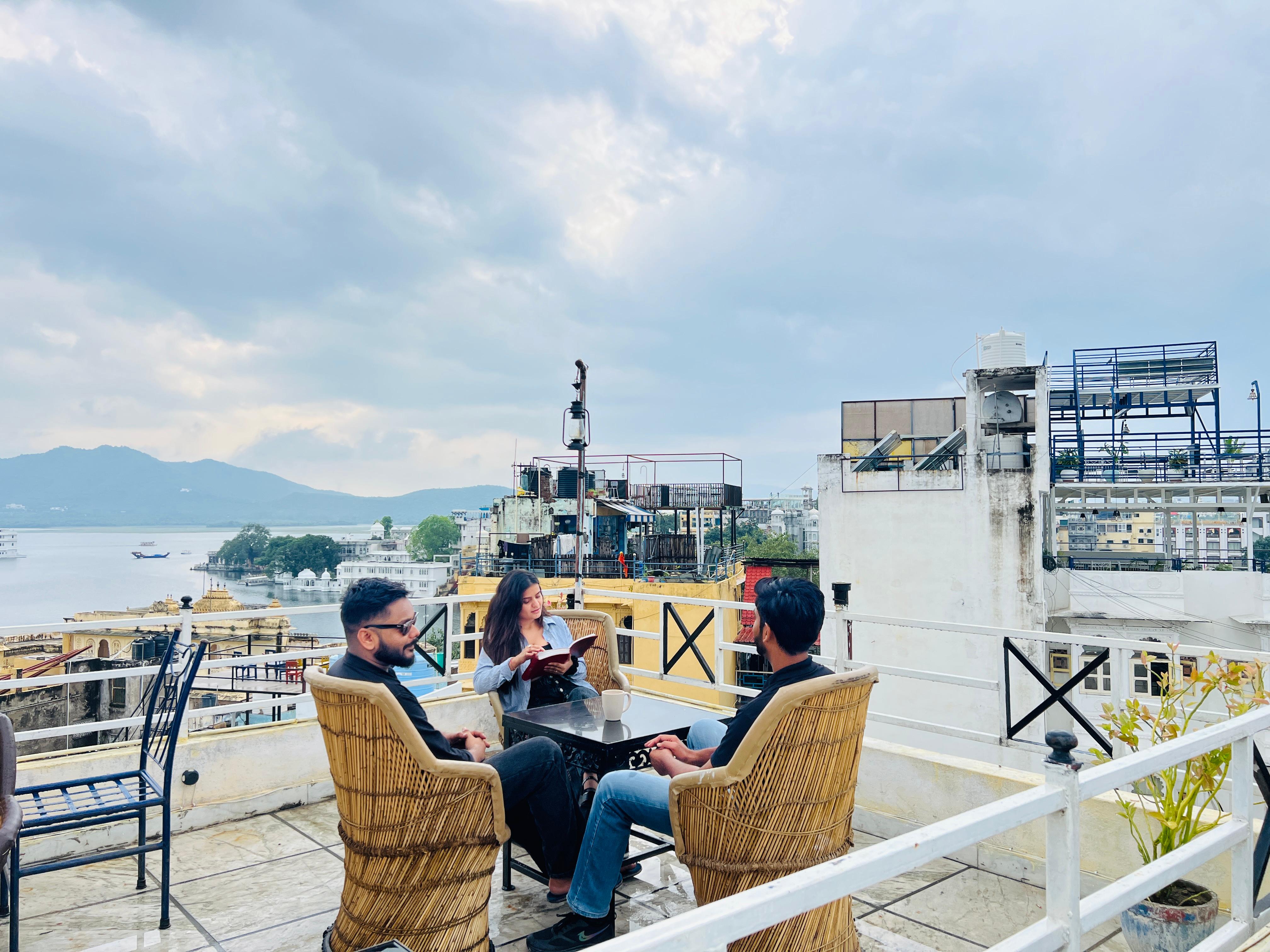 Old Skool Hostel Udaipur |Rooftop Restaurant at Lake Pichola