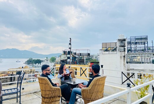 Old Skool Hostel Udaipur |Rooftop Restaurant at Lake Pichola