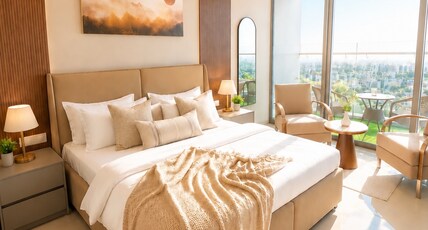 Rover Inn | Modern Apartments Near Golf Course Extension Road Room Type - Top Floor Luxury 1RK with Infinity Pool, Balcony