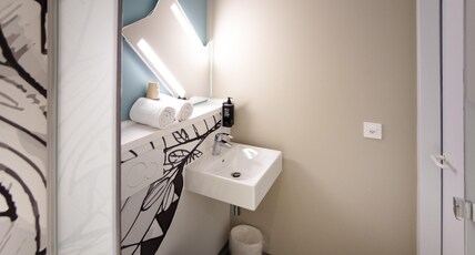ibis budget Fribourg Room Type - Room with 1 large bed, 1 fold away bed and comfortable bathroom ibis budget Fribourg Room Type - Room with 1 large bed, 1 fold away bed and comfortable bathroom