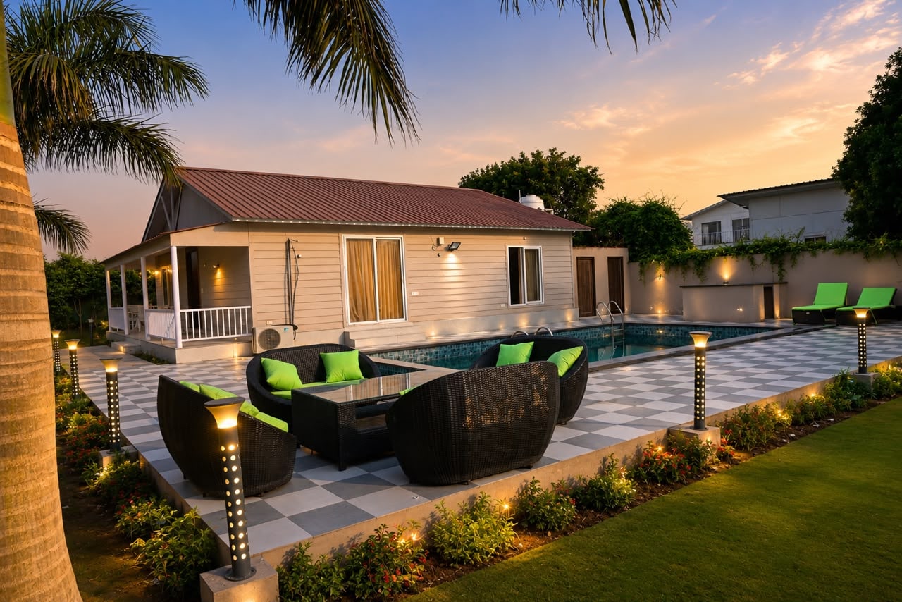 Nirankar Farmhouse - Luxurious 3BHK with Pool - Tap to explore photos
