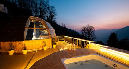 Infinity Sky Glamps Manali Room Type - Glass Igloo Dome with Private open air jacuzzi, fireplace with gazebo, hammock with tree deck.