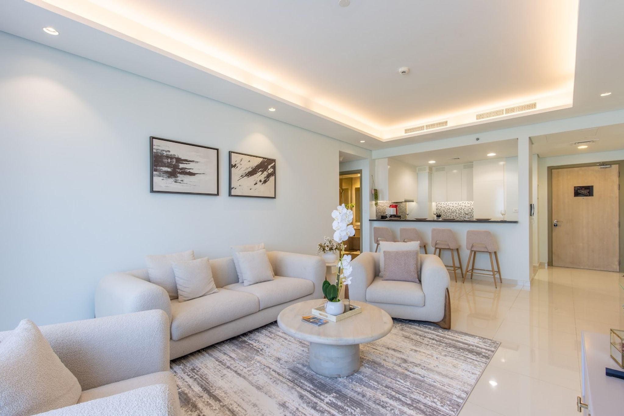 ELIVAAS Curated High-Floor 2BR | Skyline, Sea & Burj Khalifa View - Tap to explore photos