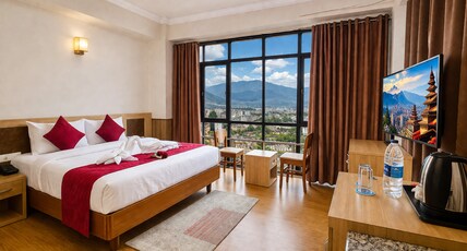 Drishya Hotel Room Type - Deluxe King Room with Mountain or City View - Free VIP 360 degree Restro lounge access & 10% off Drishya Hotel Room Type - Deluxe King Room with Mountain or City View - Free VIP 360 degree Restro lounge access & 10% off