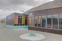 snow land wooden cottage