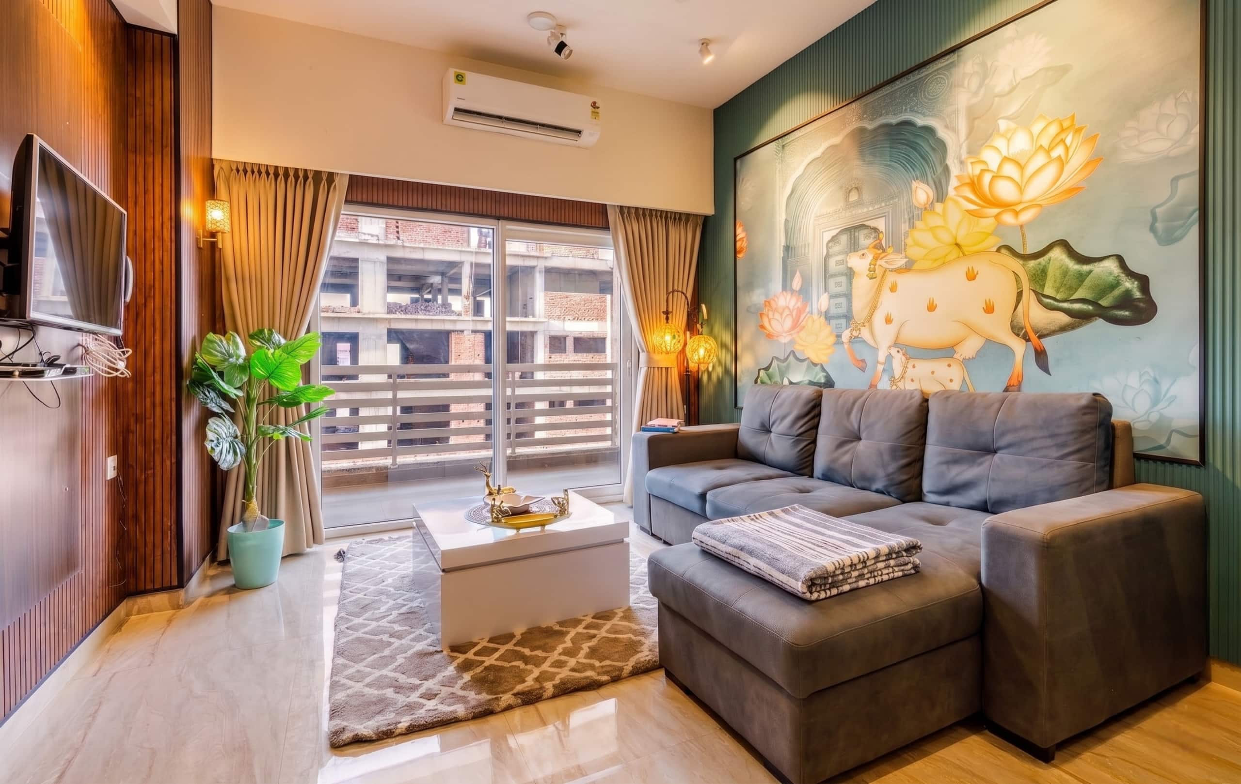Govardhan 1BHK Apartment by Mulberry - Near Prem Mandir - Tap to explore photos