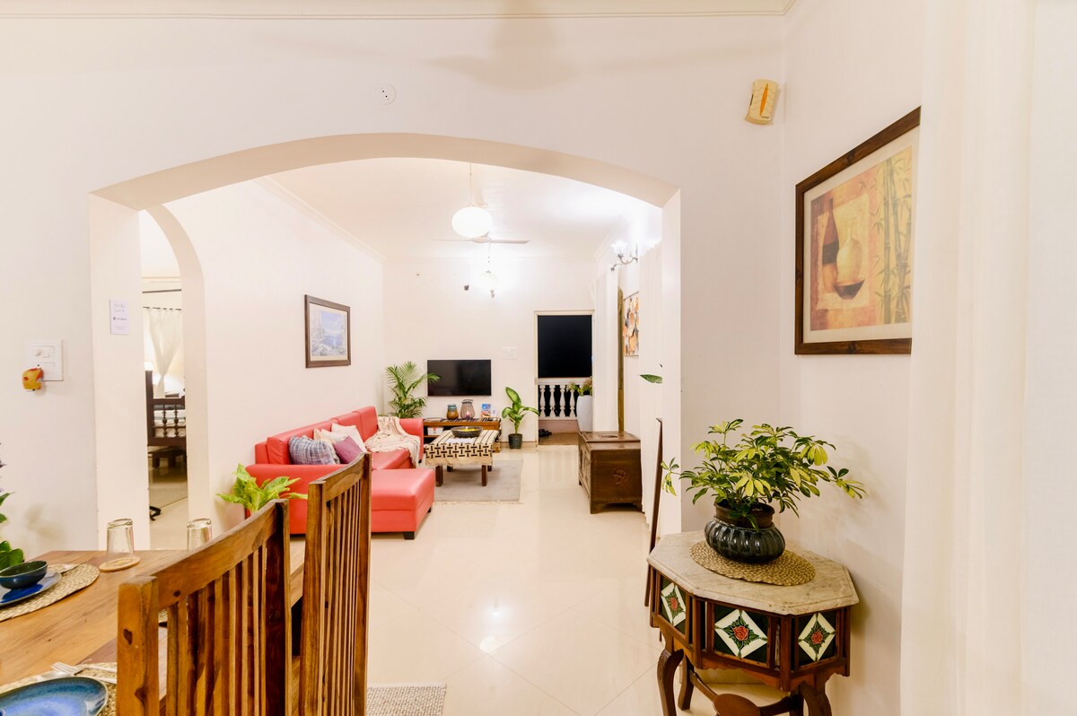 Stylish 2bhk w/ pool, Kitchen | 8 mins from beach by Savera Stays - Tap to explore photos