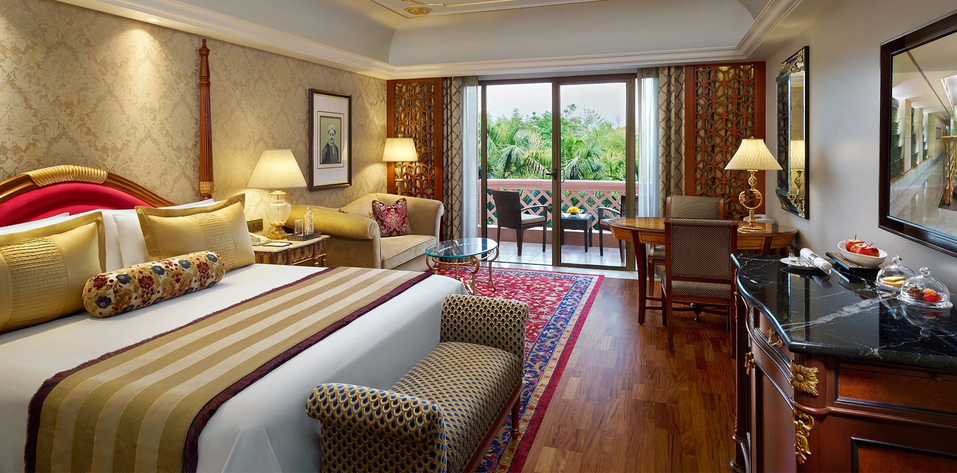 The Leela Palace Bengaluru Room Type - Deluxe Room with Balcony overlooking the Poolside or Garden The Leela Palace Bengaluru Room Type - Deluxe Room with Balcony overlooking the Poolside or Garden