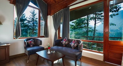 Aloka Resort, Manali (Luxury In the Heart of Himalayas) Room Type - Aloka Suite with Jacuzzi, Private Balcony Mountain and River View - Centrally Heated and Cooled