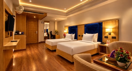 Hotel Shemron by Golden Key, Neemrana, Premium Stay Near Industrial Hub Room Type - Master Twin Room | Work Desk | Mini-Fridge | Private Bathroom Hotel Shemron by Golden Key, Neemrana, Premium Stay Near Industrial Hub Room Type - Master Twin Room | Work Desk | Mini-Fridge | Private Bathroom