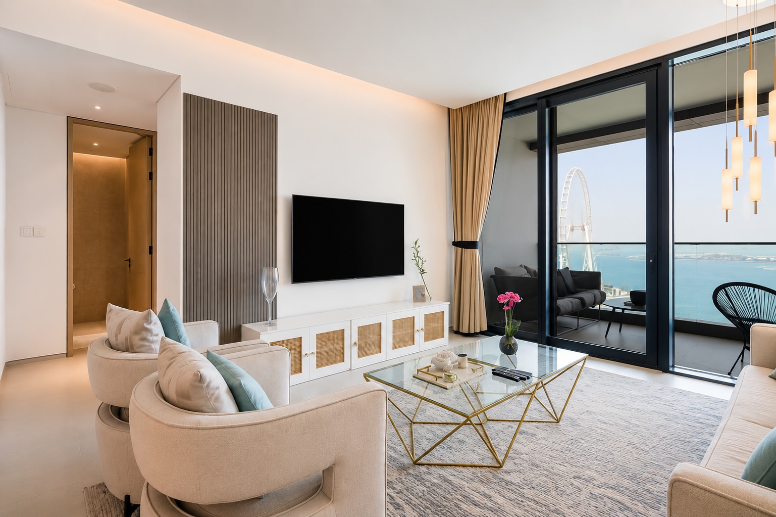 ELIVAAS Curated Beachfront 2B with Sea & Ain Dubai Views - Tap to explore photos