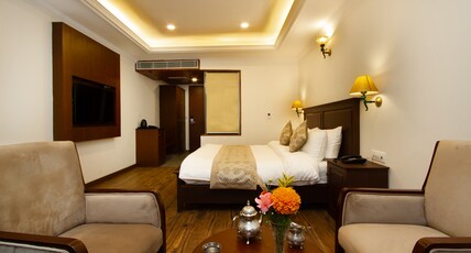 Aloka Resort, Manali (Luxury In the Heart of Himalayas) Room Type - Premium Deluxe Room with Private Balcony Mountain and River View - Centrally Heated and Cooled