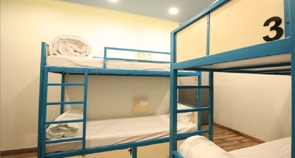 Blue Beds Hostel | Rooms & Dorms Room Type - Mixed Dorm | 4-Bed Premium AC Dorm with Balcony| Shared Attached Bathroom
