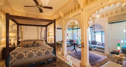 Taj Lake Palace, Udaipur Room Type - Grand Royal Suite 1 Bedroom Lake View King Bed with Bathtub Dining Area Taj Lake Palace, Udaipur Room Type - Grand Royal Suite 1 Bedroom Lake View King Bed with Bathtub Dining Area