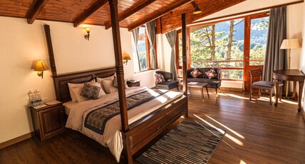 Aloka Resort, Manali (Luxury In the Heart of Himalayas) Room Type - Aloka Suite with Jacuzzi, Private Balcony Mountain and River View - Centrally Heated and Cooled