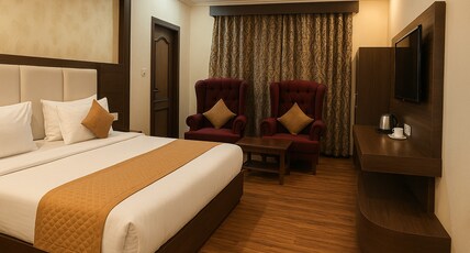 Hotel Jagdish Residency @ 2 mins drive to Railway Station Room Type - Deluxe Double Room AC Hotel Jagdish Residency @ 2 mins drive to Railway Station Room Type - Deluxe Double Room AC